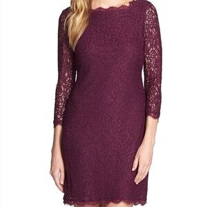 Adrianna Papell Burgundy Square Neck Lace Dress Size 4
